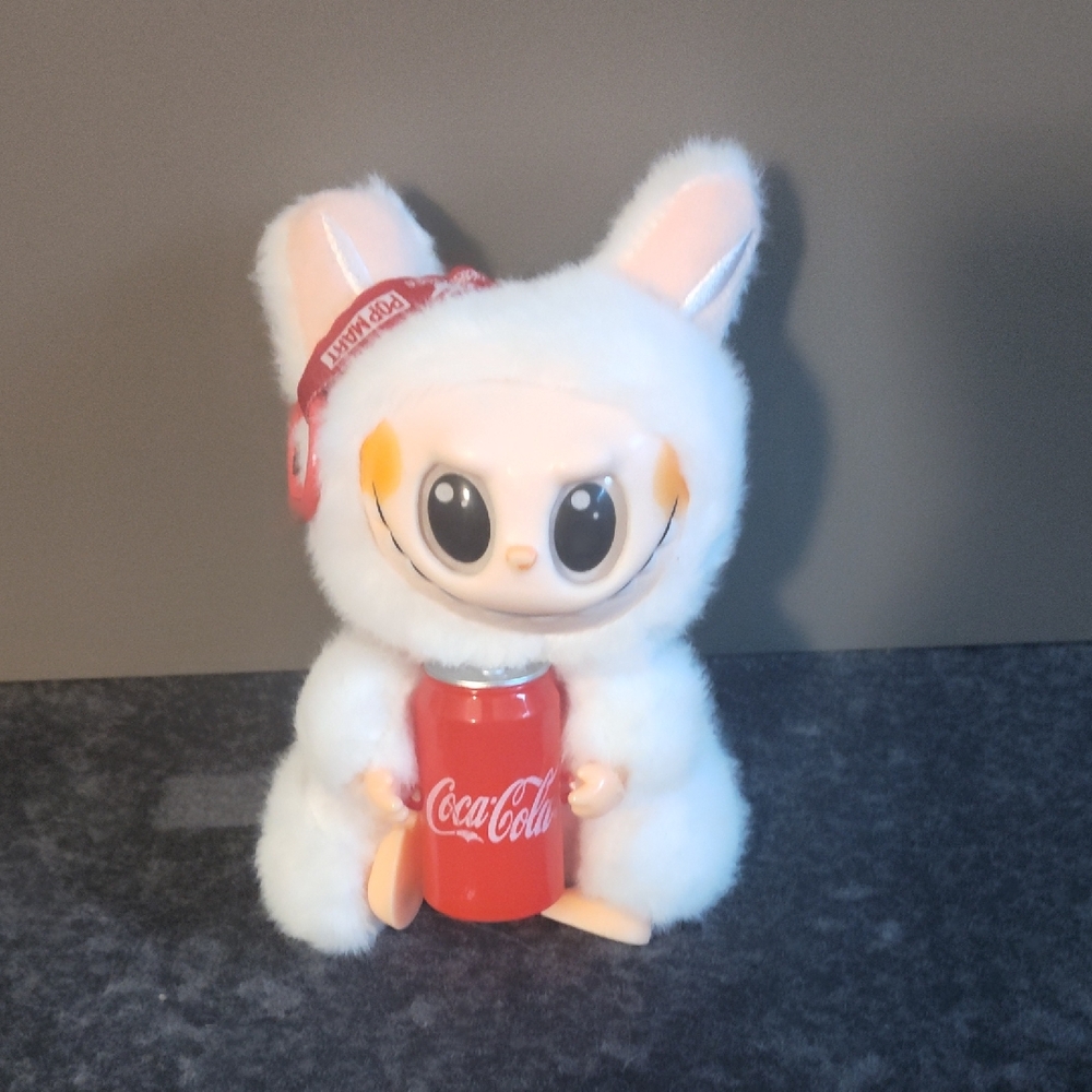 Coca Cola Red and White Plush Bunny with Miniature Can